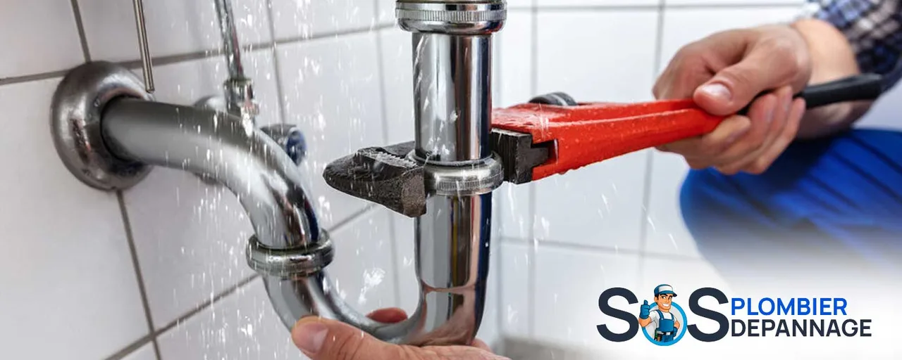 Réparation d’une fuite d’eau sur un siphon avec une clé serre-tube